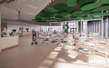 Cafe and rock climbing view